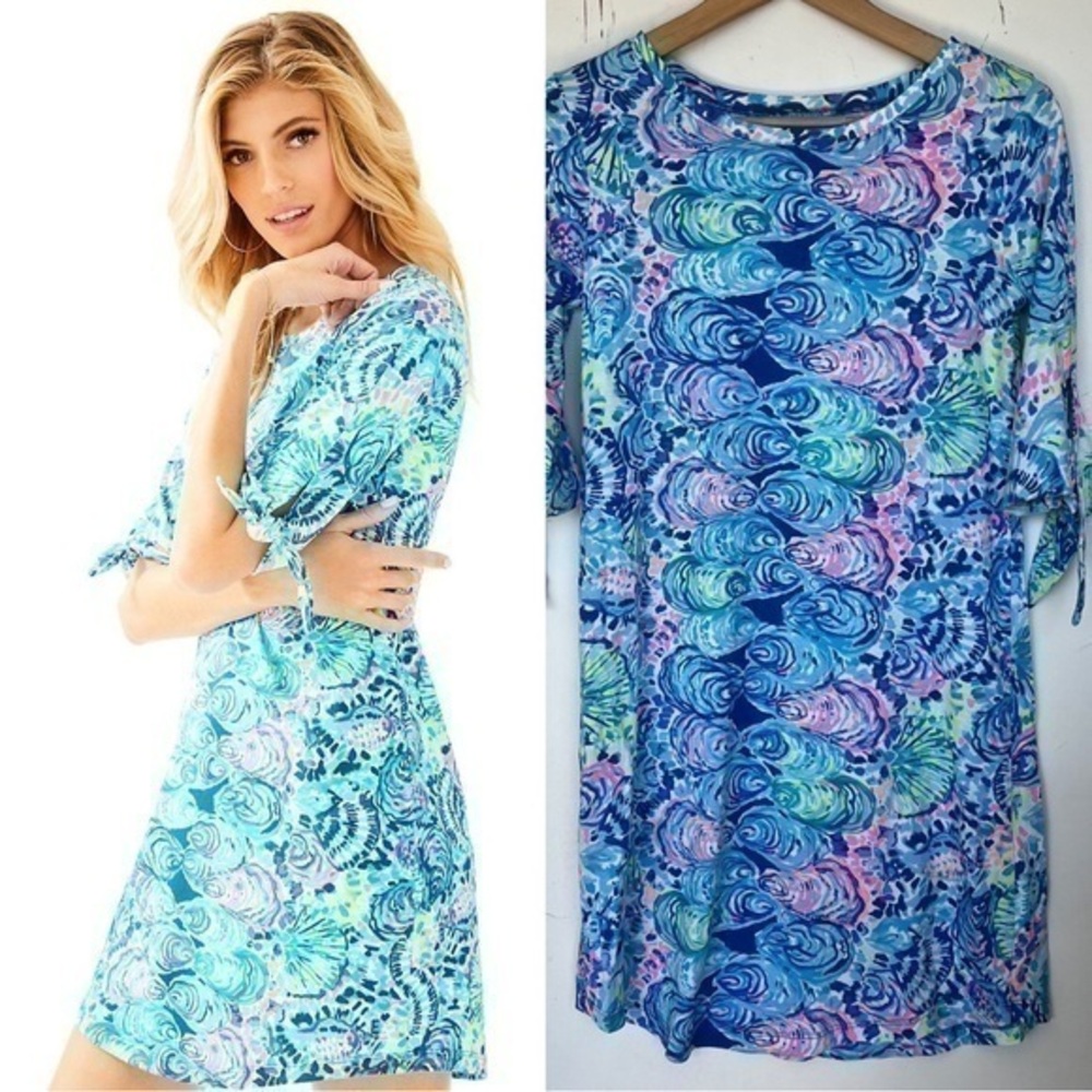 Lilly Pulitzer Dress Womens 100% Pima Cotton Multicolor Sleeves Tie‎